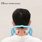 Masajeador cervical manual para cuello: alivia tensión en vértebras, 2 rodillos con puntos rojos.