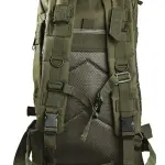 Bolso táctico deportivo verde con correas de ajuste y hebillas negras, vista posterior.