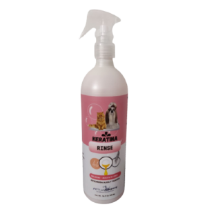 Rinse Keratina 500ml con aceite de coco para mascotas, desenreda y suaviza.