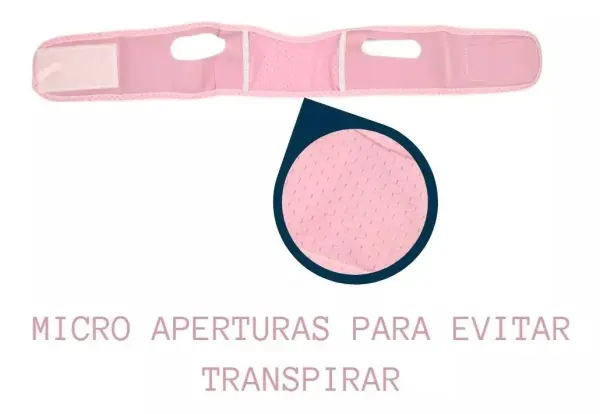 Faja facial reductor de papada rosa con micro aperturas para evitar transpirar.