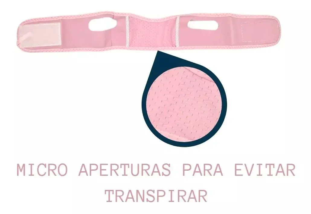 Faja facial reductor de papada rosa con micro aperturas para evitar transpirar.
