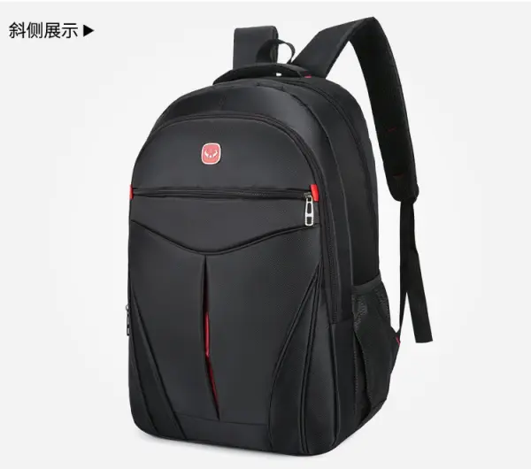 Morral casual para hombre, con diseño moderno y detalles rojos, visto de lado.