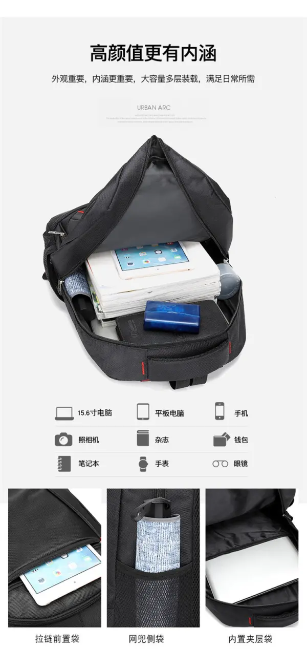 Morral para hombre, con compartimentos para portátil, tableta y accesorios, ideal para uso casual.