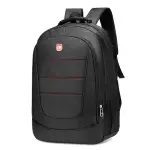 Bolso morral negro para hombre, estilo casual, con detalles rojos y logo CM.