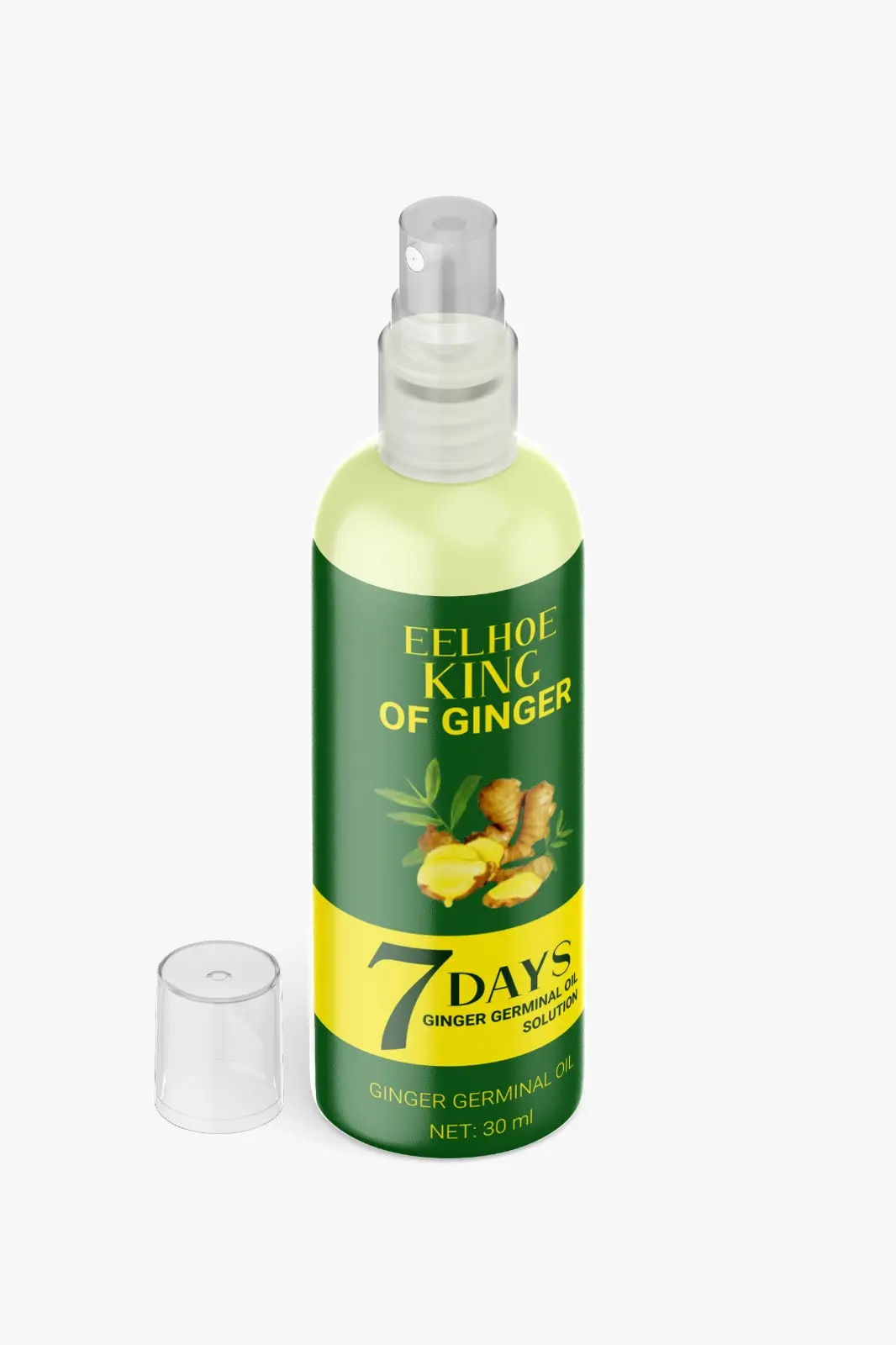 Aceite capilar 7 Days con jengibre para crecimiento, botella con atomizador.