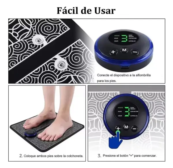 Masajeador de pies relajante con dispositivo y alfombrilla para aliviar el estrés y dolor muscular.