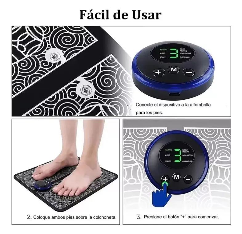 Masajeador de pies relajante con dispositivo y alfombrilla para aliviar el estrés y dolor muscular.