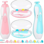 Lima eléctrica para uñas de bebé, rosa y azul, con 6 cabezales de pulido para recién nacidos.