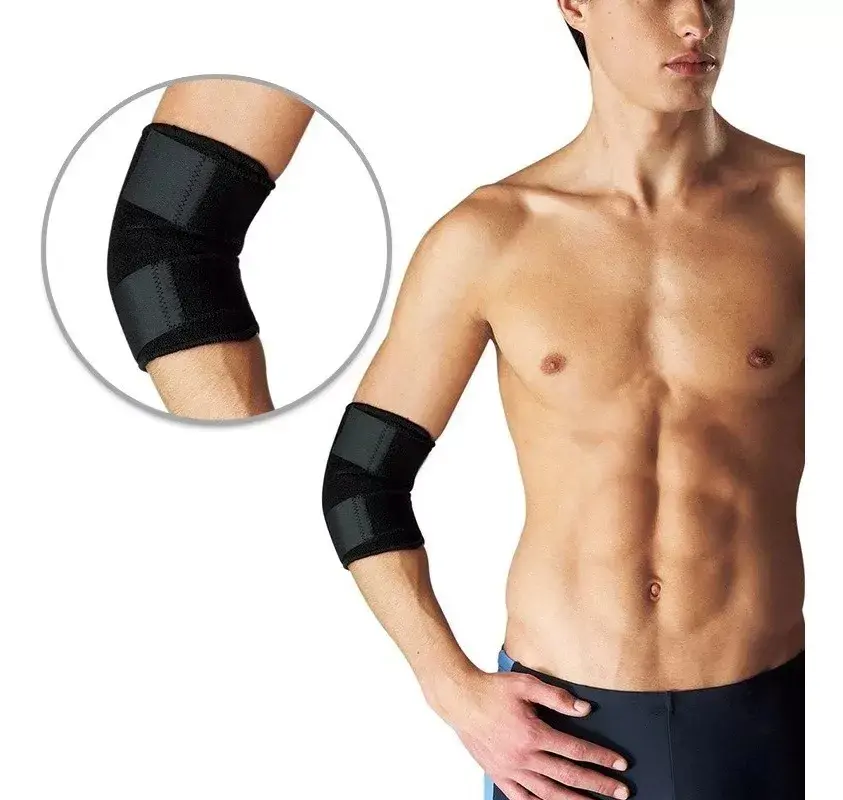 Codera deportiva ajustable para hombre, soporte de codo con velcro, ideal para ejercicios.