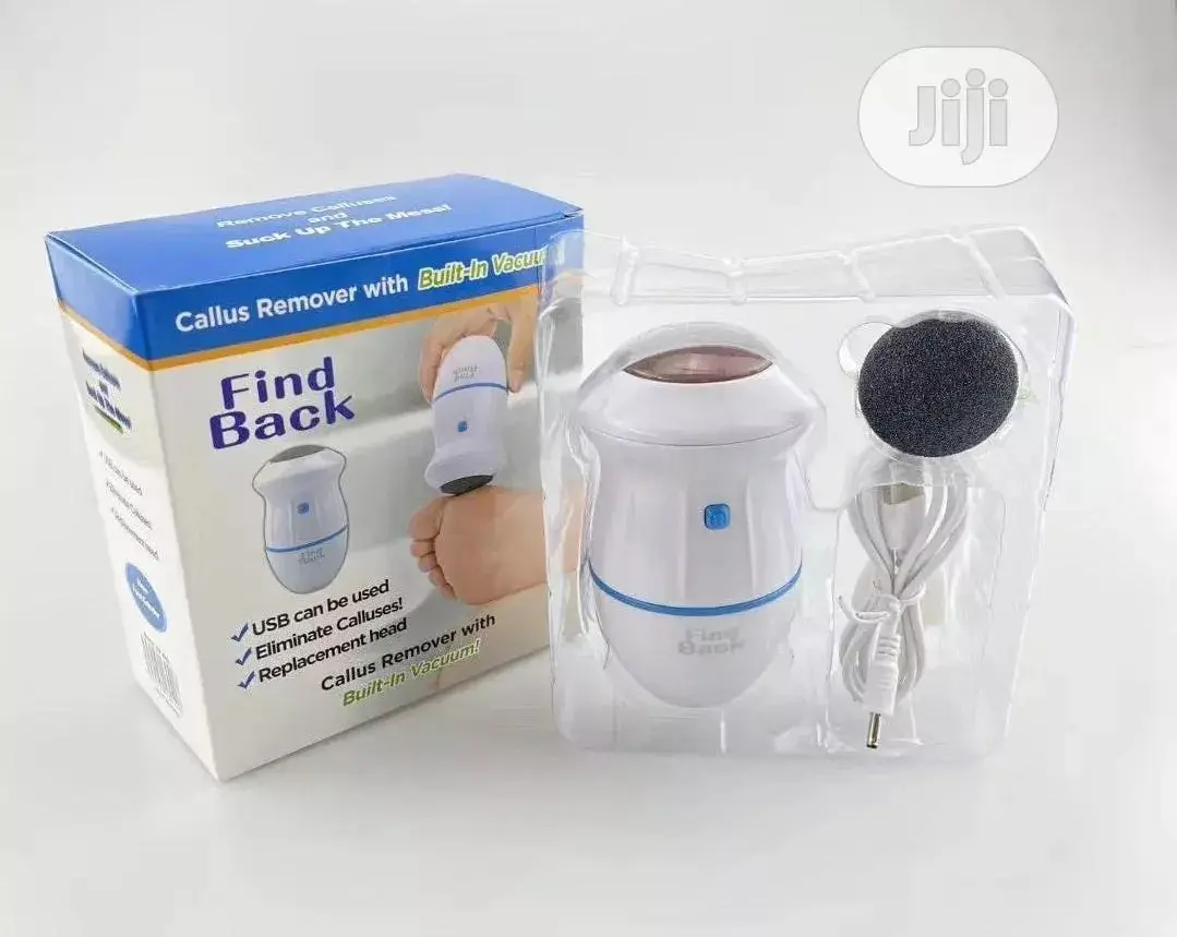 Removedor de callos eléctrico "Find Back" con aspiración incorporada, con accesorio de repuesto y cable USB.