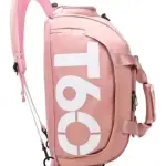 Maleta impermeable para gimnasio color rosa con logo T60, diseño moderno y funcional.