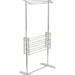 Tendedero de ropa multifuncional plegable de metal con dos niveles para secar prendas al aire.