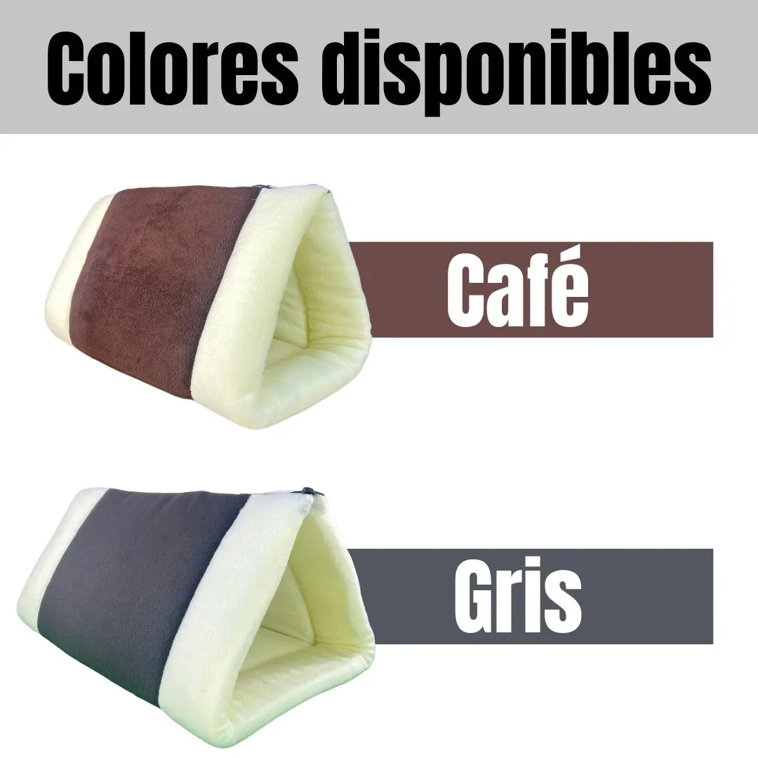Cama 2 en 1 para gato en colores café y gris, diseño plegable y cómodo.
