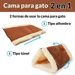 Cama 2 en 1 para gato, funcional como alfombra o túnel acogedor para mascotas.