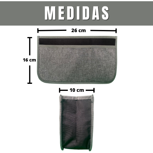 Organizador de bolso para dama, 26x16 cm, gris, con compartimento de 10 cm.