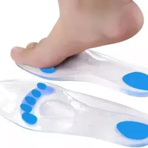 Plantillas ortopédicas de silicona ultra cómodas con soporte para arco y talón azul.