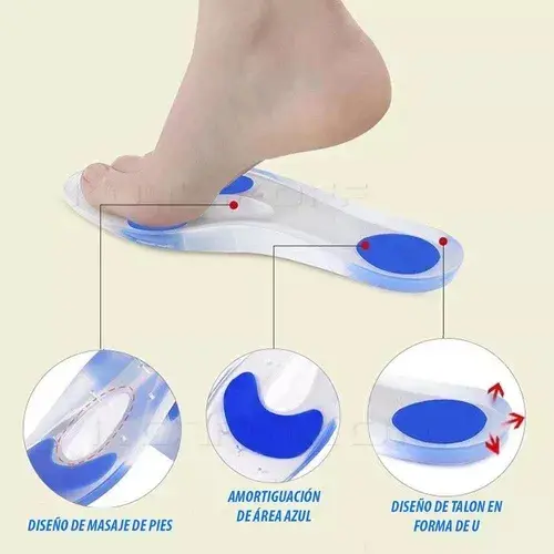 Plantillas ortopédicas de silicona: masaje, amortiguación azul y diseño de talón en U.