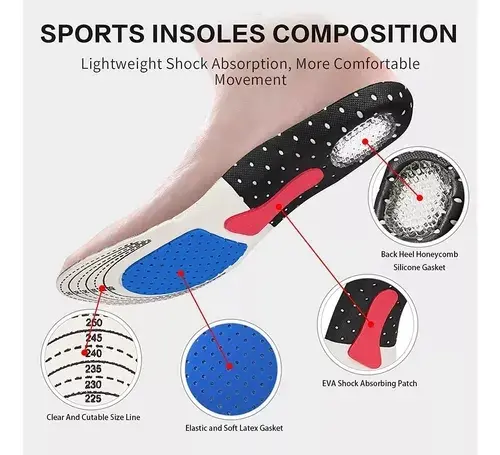 Plantillas deportivas con soporte para arco, absorción de impactos y diseño transpirable para mayor comodidad.