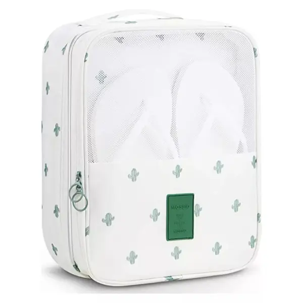 Bolso de viaje para zapatos y ropa con diseño de cactus y malla transpirable.