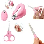 Set de manicura para bebés de 4 piezas con cortaúñas, tijeras y lima rosados.