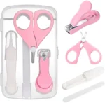 Set de manicura para bebé de 4 piezas rosa con tijeras, cortaúñas y lima.