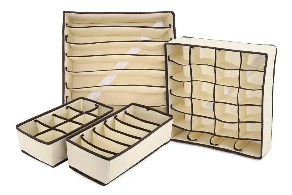 Organizador de ropa interior y medias x4, compartimentos para cajones y closet, beige