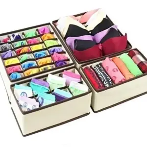 Organizador de ropa interior y medias con 4 compartimentos, varios colores.
