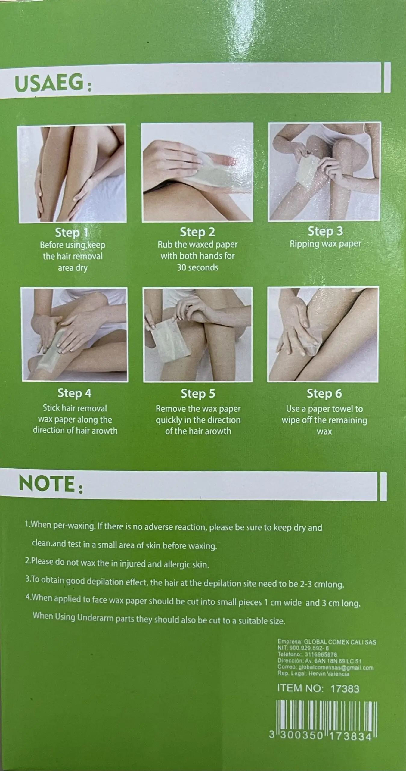 Parche depilador Hanei para piel suave, instrucciones de uso y precauciones.