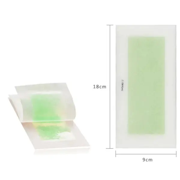 Parche depilador Hanei verde con medidas 18x9cm, presentación x 10 unidades.
