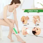Parches depilatorios Hanei para piernas, axilas, bikini y rostro. Mujer aplicándolos.