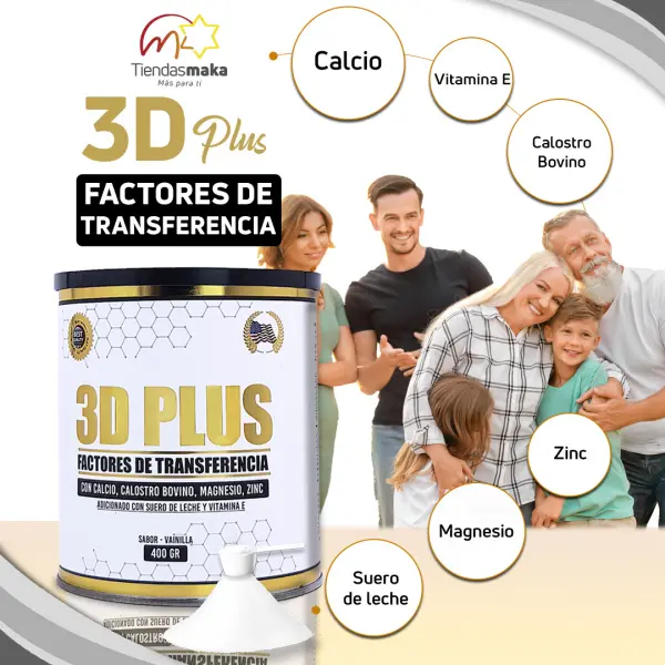 Factores de Transferencia 3D Plus con Calcio, Magnesio, Zinc y Vitamina E.