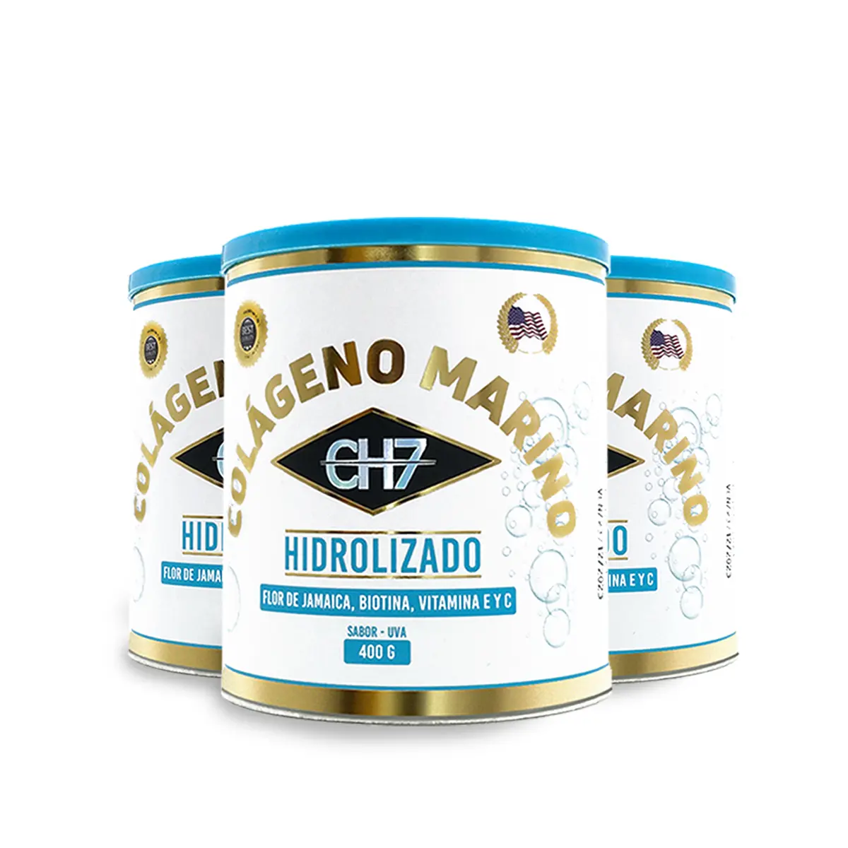 Colágeno Hidrolizado Marino CH7 Uva 400g con Flor de Jamaica, Biotina, Vitamina E y C