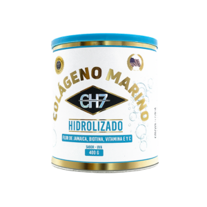 Colágeno Hidrolizado Marino CH7 sabor Uva, 400g con flor de Jamaica, biotina, vitaminas E y C.