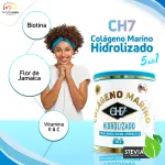 Colágeno Hidrolizado Marino CH7 con Biotina, Flor de Jamaica, Vitaminas E&C. Sabor Uva.