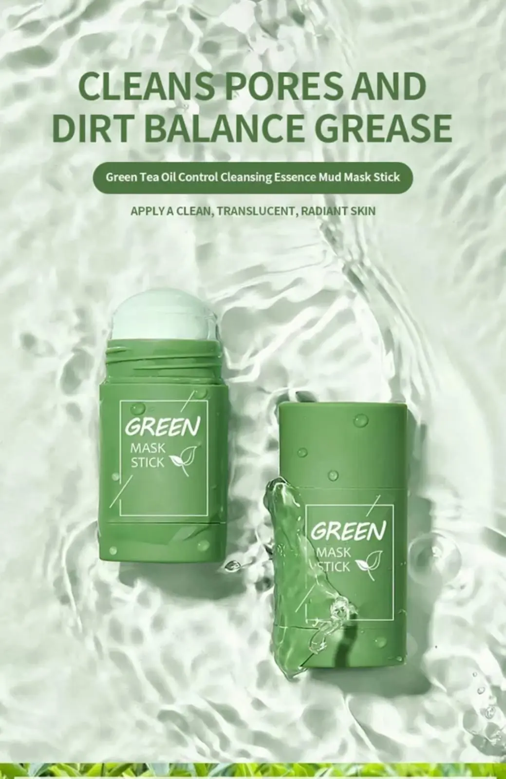 Green Mask Stick: limpia poros, controla grasa y equilibra piel.
