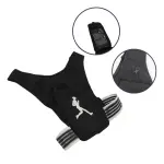 Corrector de postura para deportistas negro con banda ajustable y bolsillo para celular.