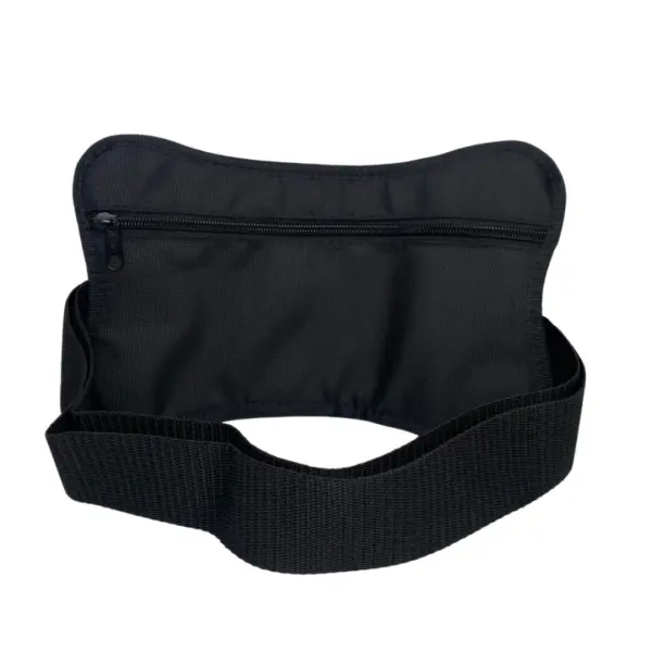 Sujetador para motocicleta negro con cierre y correa ajustable.