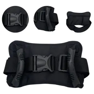 Sujetador para motocicleta con asas y hebilla de seguridad, negro, ajustable.