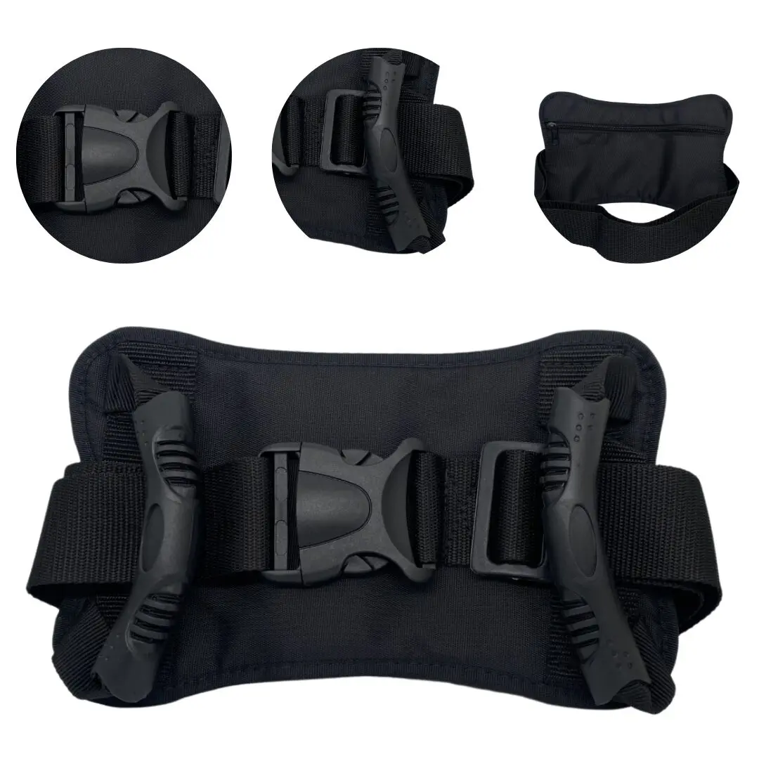 Sujetador para motocicleta con asas y hebilla de seguridad, negro, ajustable.