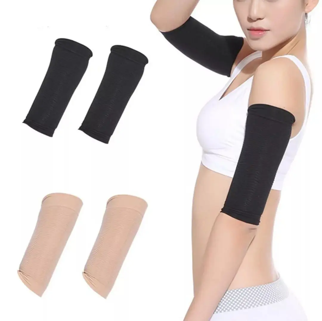 Manga adelgazante de brazo para mujer en negro y beige, realza la figura.