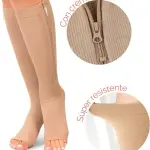 Medias de compresión de cremallera con puntera abierta, beige, súper resistentes, ideales para piernas.