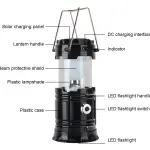 Lámpara linterna solar Sh-5800T con panel, asa, bombilla LED y estuche.