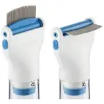 Cepillo V-Comb para eliminar piojos y pulgas, con peine de metal y compartimento recolector.