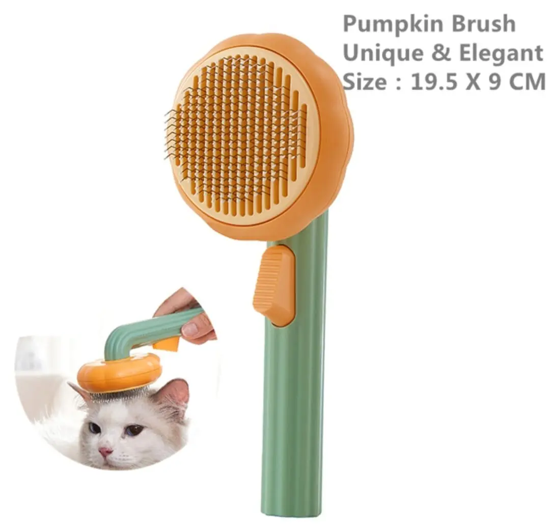 Cepillo removedor de pelo para mascotas con diseño de calabaza y botón eyector.