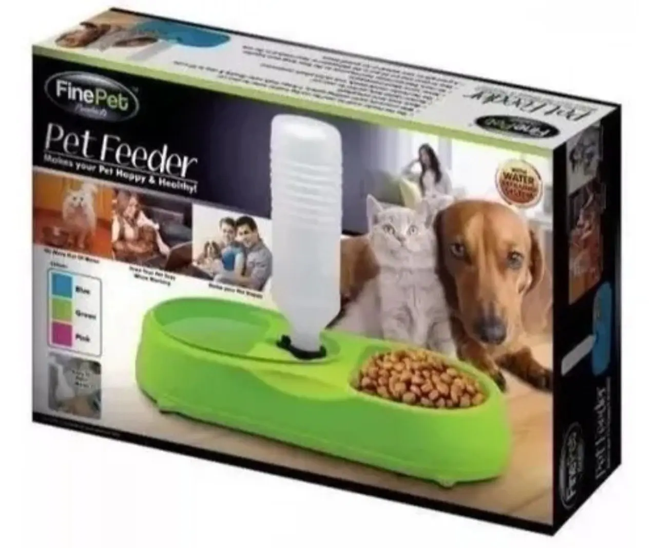 Pet Feeder: Alimentador y bebedero automático verde para perros y gatos con dispensador de agua.
