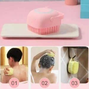 Cepillo de silicona suave para baño, ideal para niños, con mango para colgar y usar fácilmente.