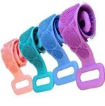 Set x2 banda multifuncional silicona para ducha, exfoliante corporal, mango flexible, colores surtidos.