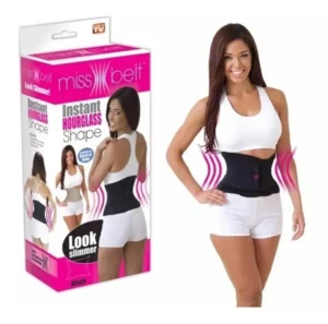 Miss Belt faja negra para cintura delgada y figura de reloj de arena.