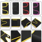 Faja de brazo de neopreno negra con ribete amarillo, diseño ajustable y bolsillo.