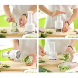 Picador de verduras Press Choper, picando vegetales con herramientas de cocina manuales.